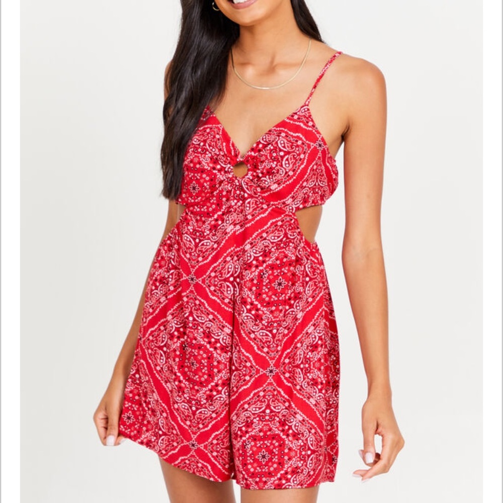 Altar'd State Red Bandana Print Jumpsuit with Spaghetti Straps